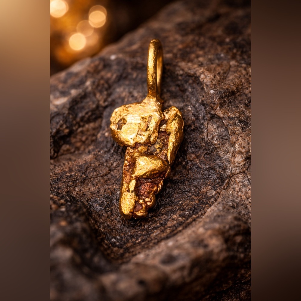 RARE Natural Yukon Gold Nugget Pendant Genuine 18k Raw - Africa Continent Shape